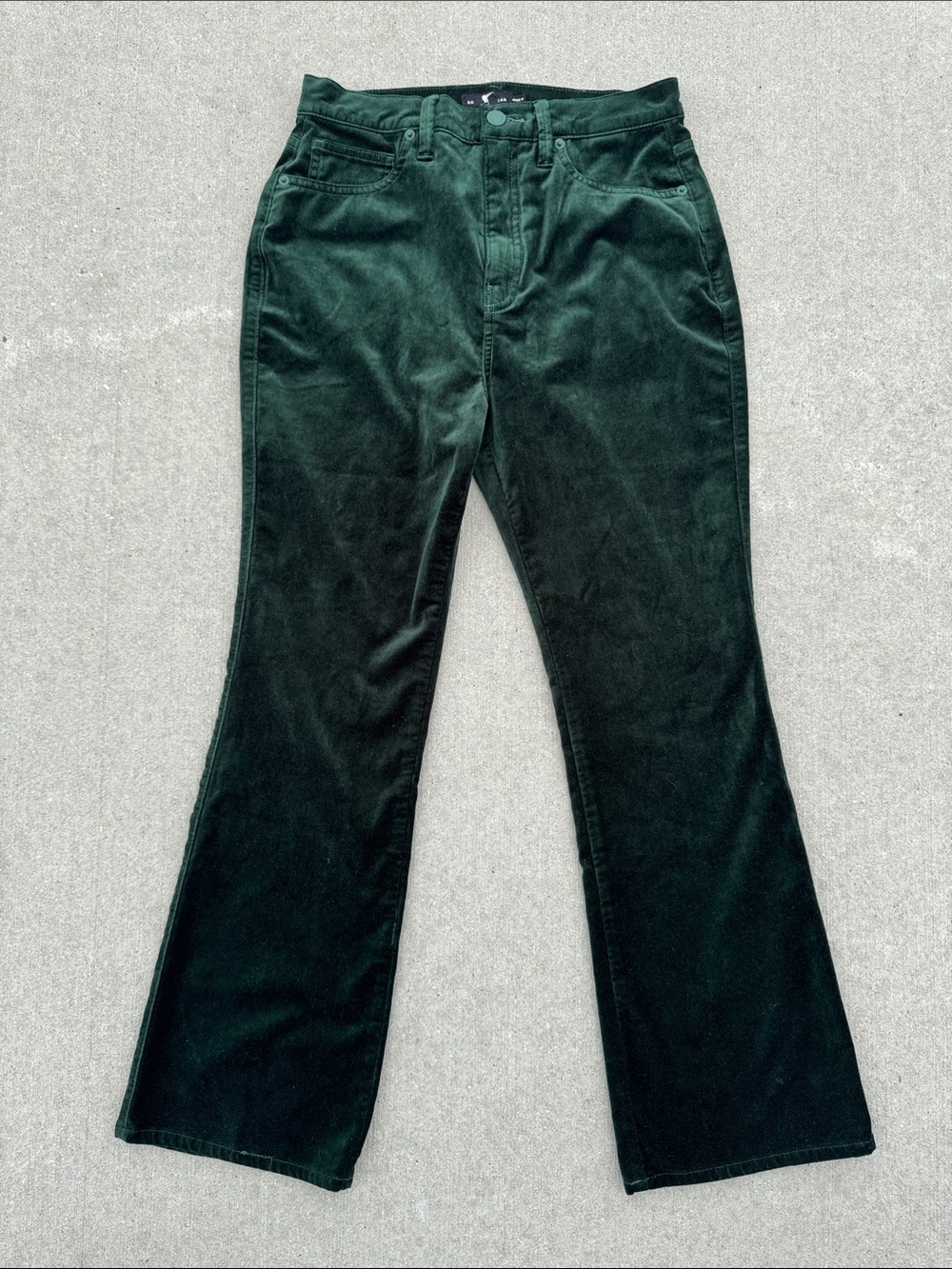 NWT Good American Dark Green Flared Suede-Like Jean Pants 28/6